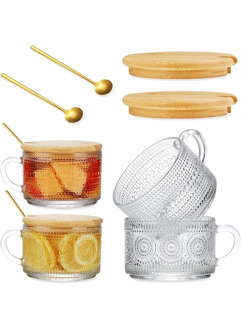 4 Pcs 15.2 oz Vintage Coffee Mugs with Bamboo Lids and Spoons - Image 1